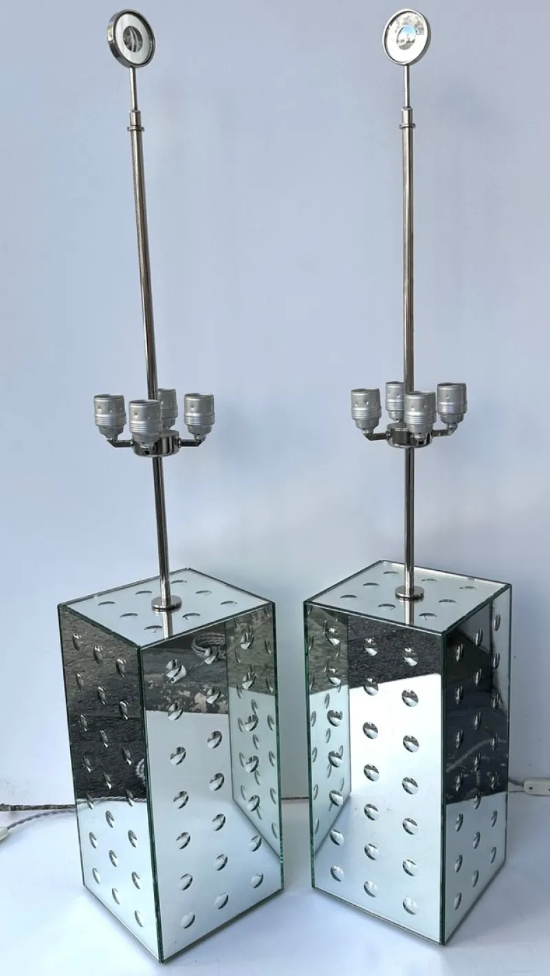 Discount Pamono Italian Silver Optical Murano Glass Lamps by Roberto Giulio Rida, 2010s, Set of 2