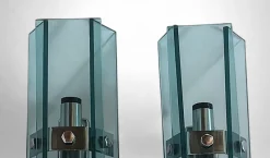 New Pamono Italian Space Age Wall Sconces in Chrome Metal and Tempered Crystal, 1970s, Set of 2