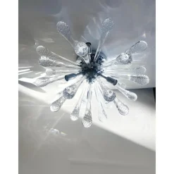Pamono Italian Sputnik Flush Mount with Drops in Murano Glass by Simoeng