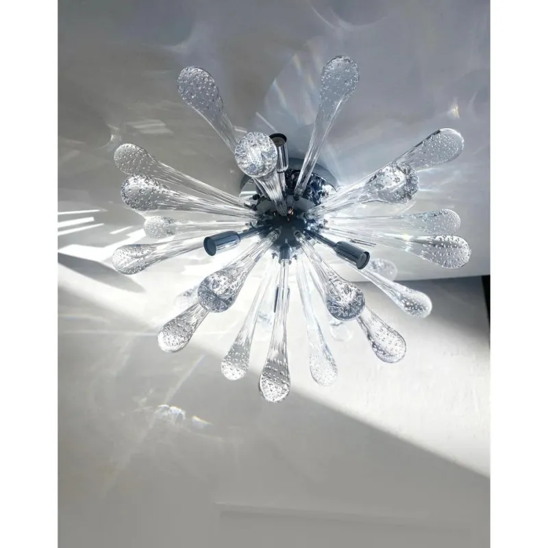 Pamono Italian Sputnik Flush Mount with Drops in Murano Glass by Simoeng