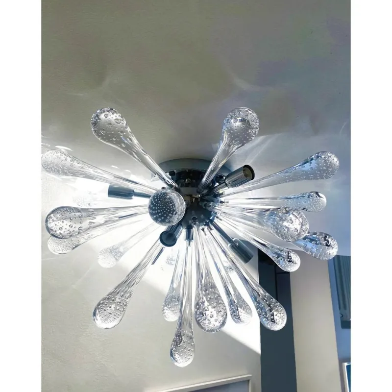 Pamono Italian Sputnik Flush Mount with Drops in Murano Glass by Simoeng
