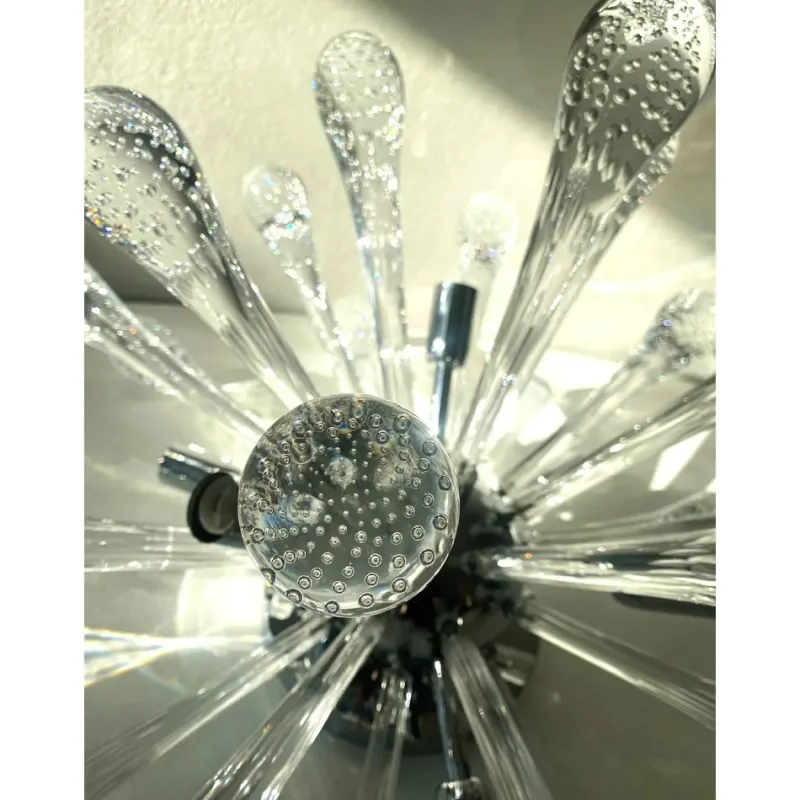 Pamono Italian Sputnik Flush Mount with Drops in Murano Glass by Simoeng