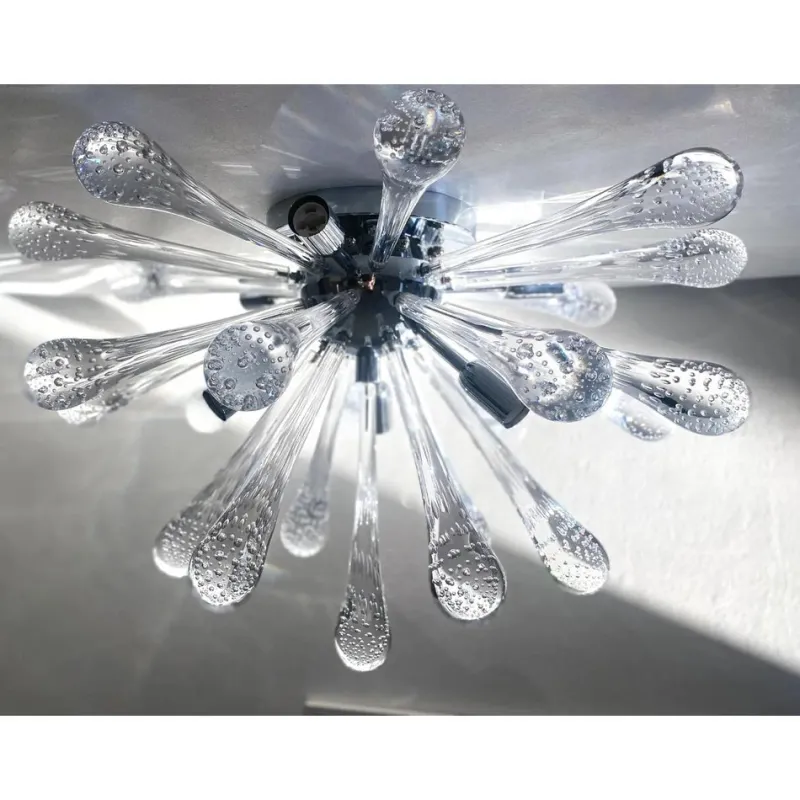 Pamono Italian Sputnik Flush Mount with Drops in Murano Glass by Simoeng