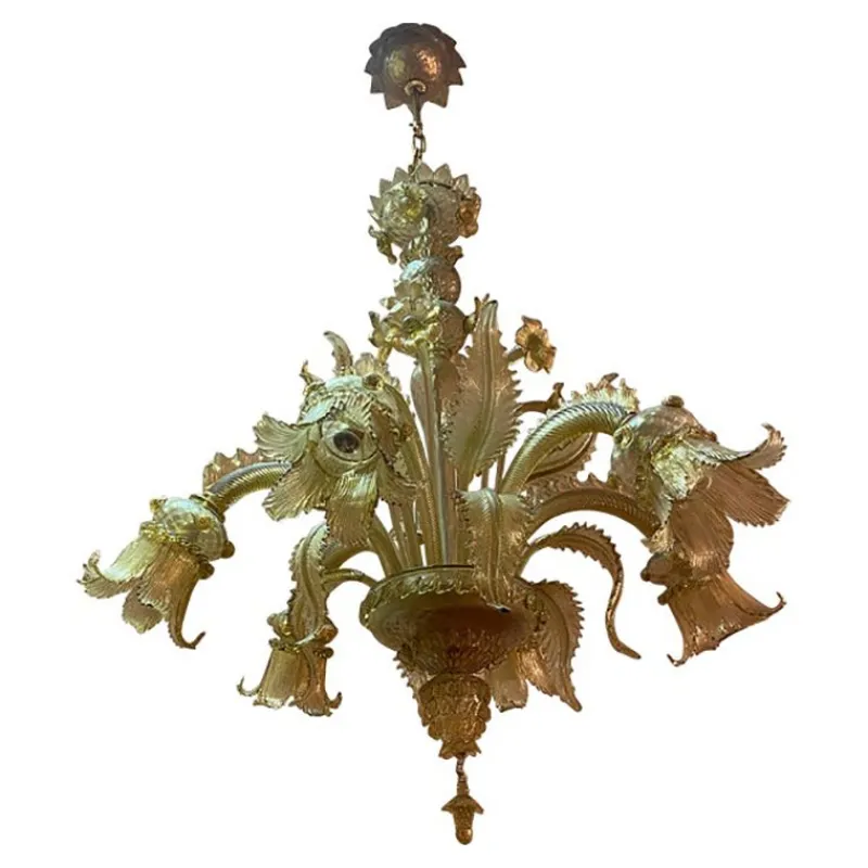 Pamono Italian Style Murano Glass with Gold Chandelier by Simoeng> Ceiling Lights