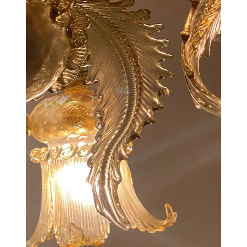 Pamono Italian Style Murano Glass with Gold Chandelier by Simoeng> Ceiling Lights