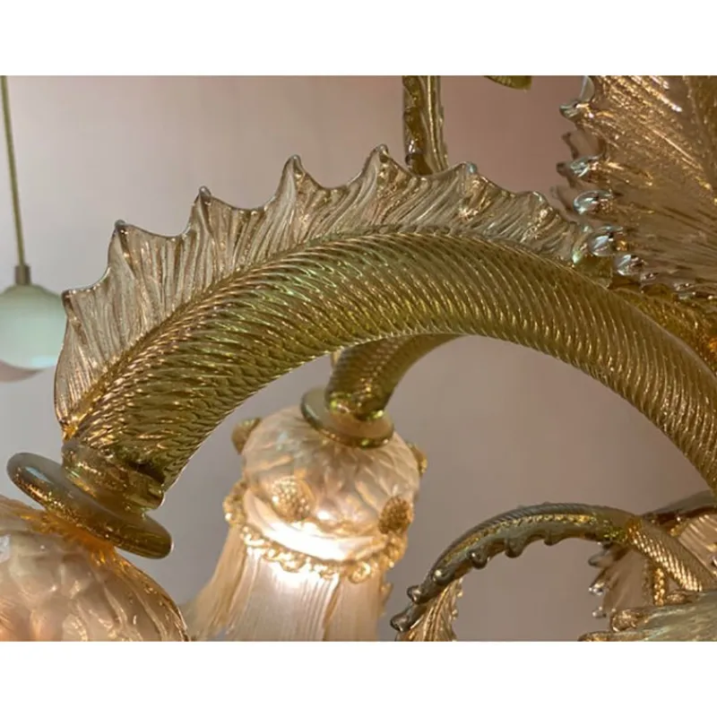 Pamono Italian Style Murano Glass with Gold Chandelier by Simoeng> Ceiling Lights