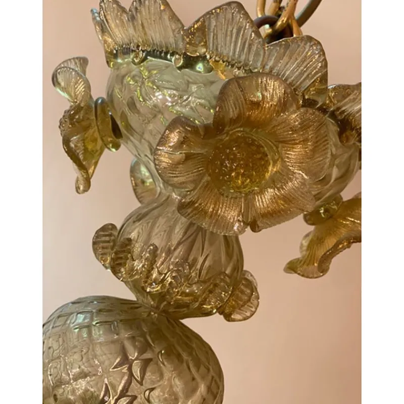 Pamono Italian Style Murano Glass with Gold Chandelier by Simoeng> Ceiling Lights