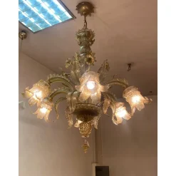 Pamono Italian Style Murano Glass with Gold Chandelier by Simoeng><noscript><img width=