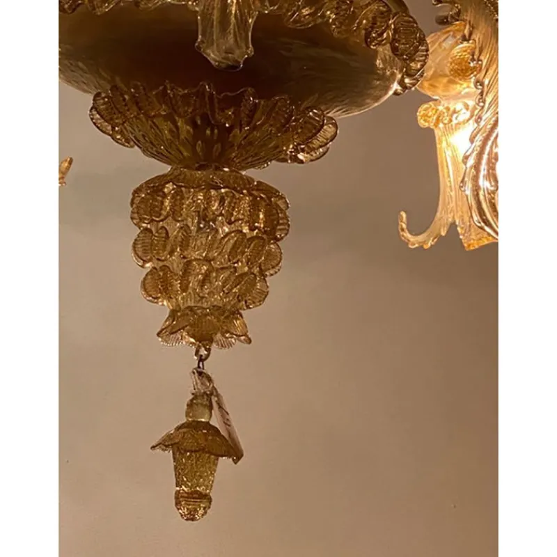 Pamono Italian Style Murano Glass with Gold Chandelier by Simoeng> Ceiling Lights
