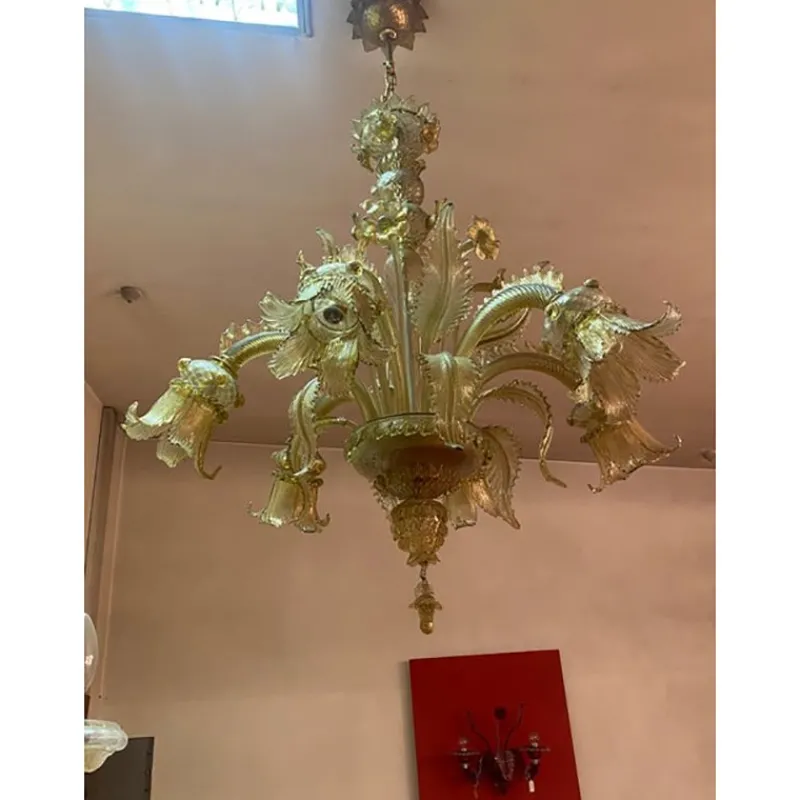 Pamono Italian Style Murano Glass with Gold Chandelier by Simoeng> Ceiling Lights