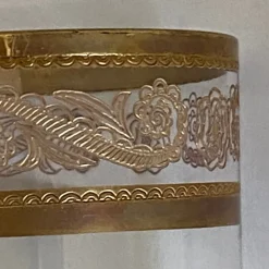 Pamono Italian Tall Tumbler-Shaped Crystal Glasses with Gold Rims and Scrollwork Motifs from Cellini, Italy, 1970s, Set of 6><noscript><img width=