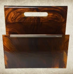 Pamono Italian Tortoiseshell Acrylic Glass and Brass Magazine Rack, 1975><noscript><img width=