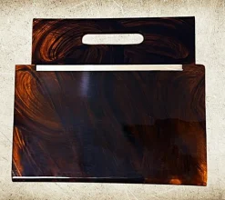 Pamono Italian Tortoiseshell Acrylic Glass and Brass Magazine Rack, 1975><noscript><img width=