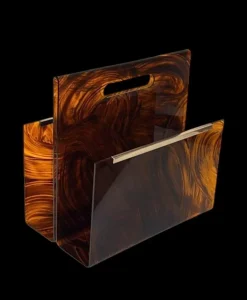 Pamono Italian Tortoiseshell Acrylic Glass and Brass Magazine Rack, 1975><noscript><img width=