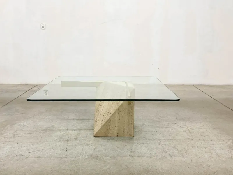 Pamono Italian Travertine Coffee Table from Artedi, 1970s> Coffee & Side Tables