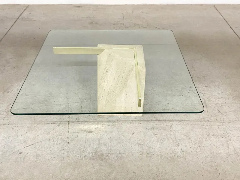 Pamono Italian Travertine Coffee Table from Artedi, 1970s> Coffee & Side Tables