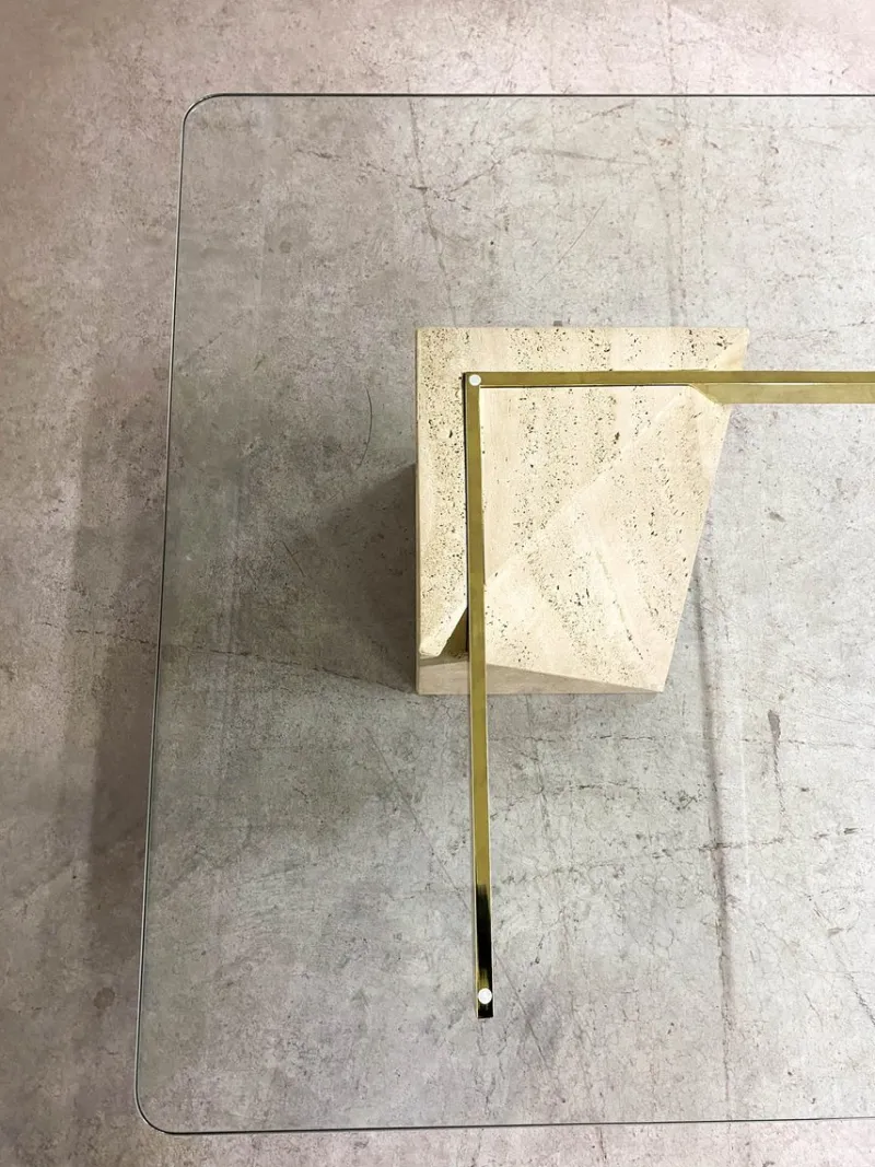 Pamono Italian Travertine Coffee Table from Artedi, 1970s> Coffee & Side Tables
