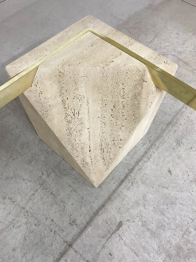 Pamono Italian Travertine Coffee Table from Artedi, 1970s> Coffee & Side Tables