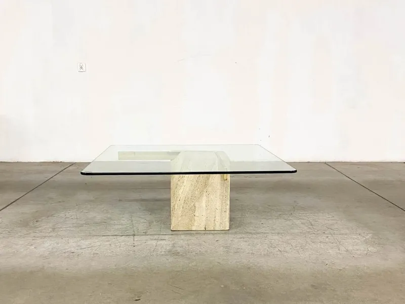 Pamono Italian Travertine Coffee Table from Artedi, 1970s> Coffee & Side Tables