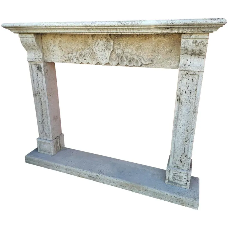 Discount Pamono Italian Travertine Marble Fireplace, Early 20th Century