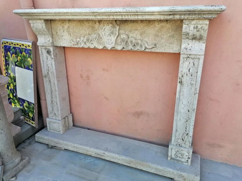 Discount Pamono Italian Travertine Marble Fireplace, Early 20th Century