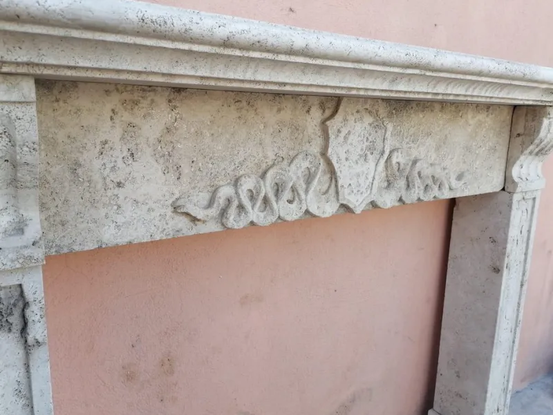 Discount Pamono Italian Travertine Marble Fireplace, Early 20th Century