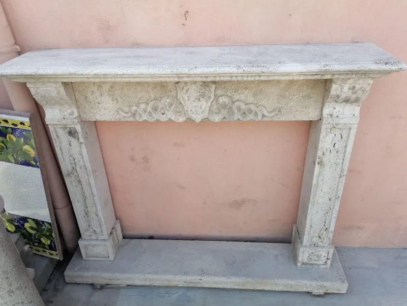 Discount Pamono Italian Travertine Marble Fireplace, Early 20th Century