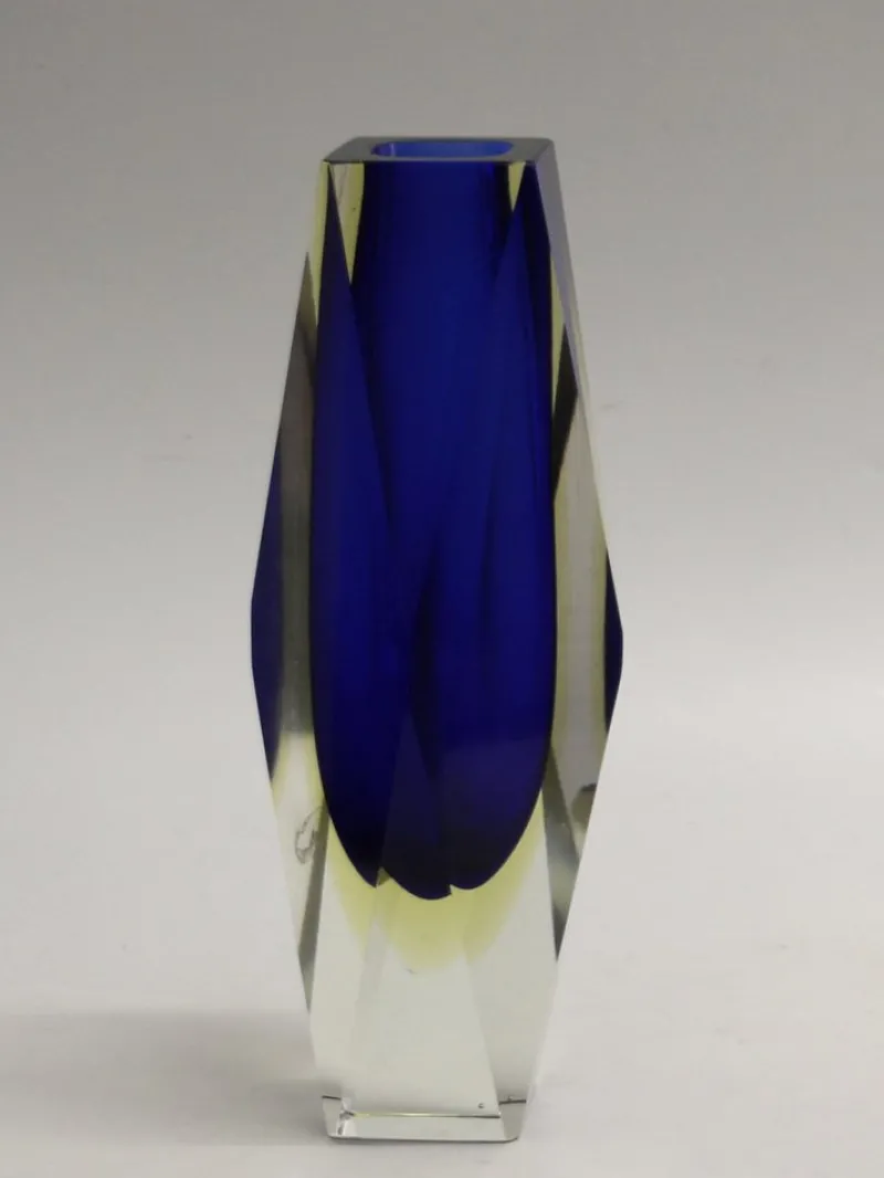 Pamono Italian Two-Tone Blue & Yellow Sommerso Murano Glass Vase, 1960s or 1970s> Vases