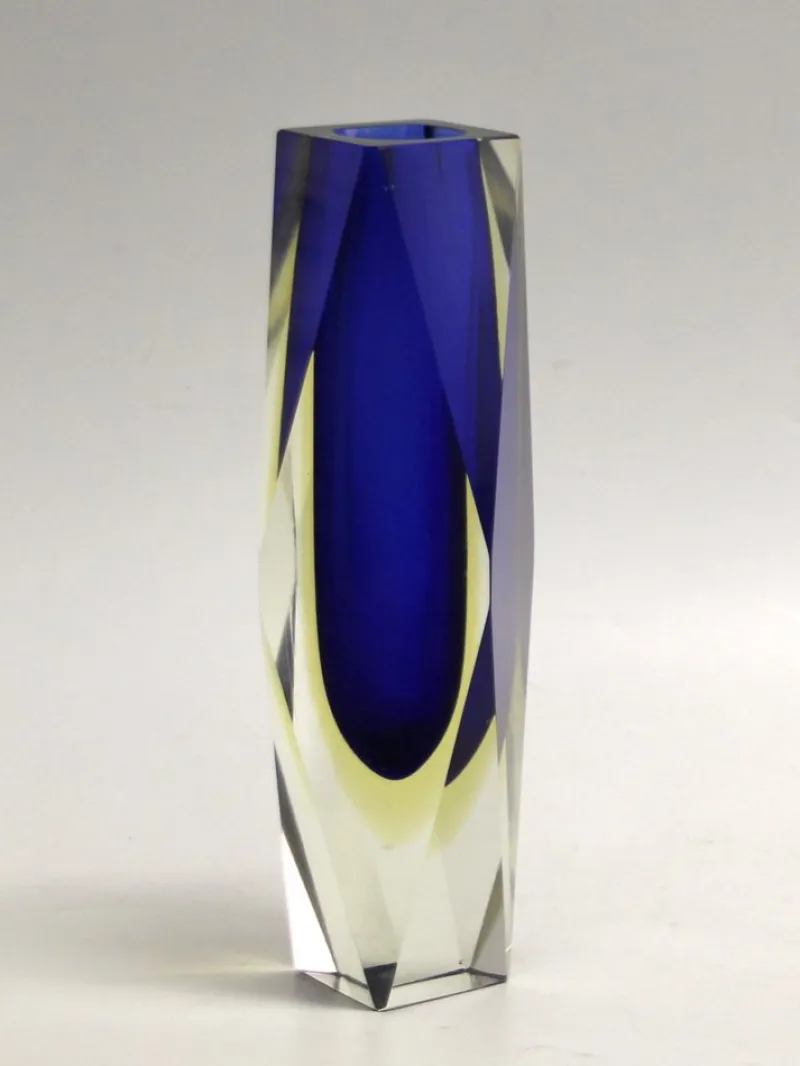 Pamono Italian Two-Tone Blue & Yellow Sommerso Murano Glass Vase, 1960s or 1970s> Vases