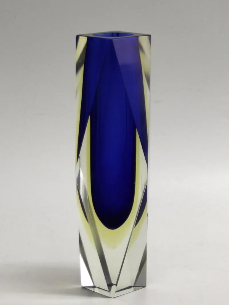 Pamono Italian Two-Tone Blue & Yellow Sommerso Murano Glass Vase, 1960s or 1970s> Vases