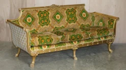 Pamono Italian Versace Silk Velvet Upholstered & Giltwood Sofa and Armchairs, Set of 3> Living Room Sets