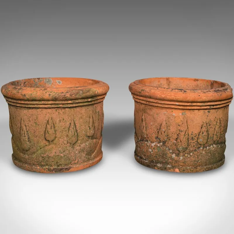 Pamono Italian Victorian Decorative Terracotta Jardinieres, 1890s, Set of 2> Planters And Jardiniere