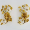 Best Pamono Italian Wall Lights with Gold Leaf and Rose Ceramic Foliage, 1970s, Set of 2