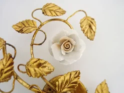 Best Pamono Italian Wall Lights with Gold Leaf and Rose Ceramic Foliage, 1970s, Set of 2
