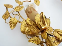 Best Pamono Italian Wall Lights with Gold Leaf and Rose Ceramic Foliage, 1970s, Set of 2