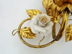 Best Pamono Italian Wall Lights with Gold Leaf and Rose Ceramic Foliage, 1970s, Set of 2