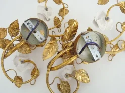 Best Pamono Italian Wall Lights with Gold Leaf and Rose Ceramic Foliage, 1970s, Set of 2