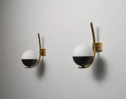 Pamono Italian Wall Sconces in Brass and Opaline Glass, 1950s, Set of 2><noscript><img width=