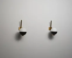 Pamono Italian Wall Sconces in Brass and Opaline Glass, 1950s, Set of 2><noscript><img width=