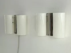 Clearance Pamono Italian Wall Sconces in Curved Plastic and Chrome, 1970s, Set of 2