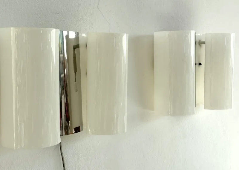 Clearance Pamono Italian Wall Sconces in Curved Plastic and Chrome, 1970s, Set of 2