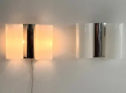 Clearance Pamono Italian Wall Sconces in Curved Plastic and Chrome, 1970s, Set of 2