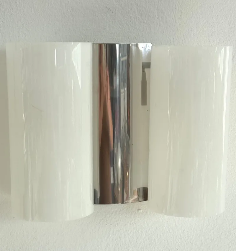 Clearance Pamono Italian Wall Sconces in Curved Plastic and Chrome, 1970s, Set of 2