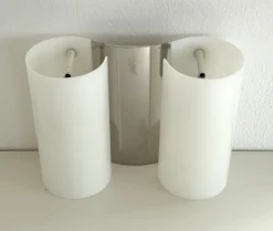 Clearance Pamono Italian Wall Sconces in Curved Plastic and Chrome, 1970s, Set of 2