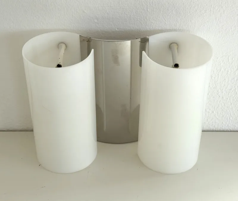 Clearance Pamono Italian Wall Sconces in Curved Plastic and Chrome, 1970s, Set of 2