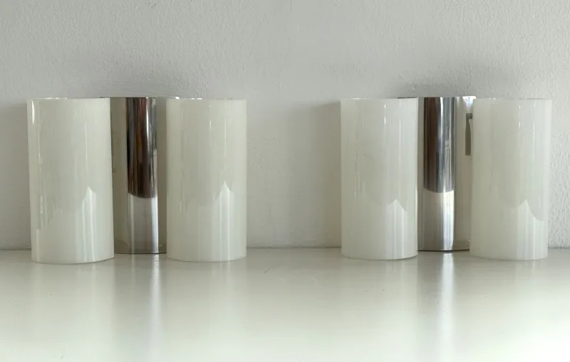 Clearance Pamono Italian Wall Sconces in Curved Plastic and Chrome, 1970s, Set of 2