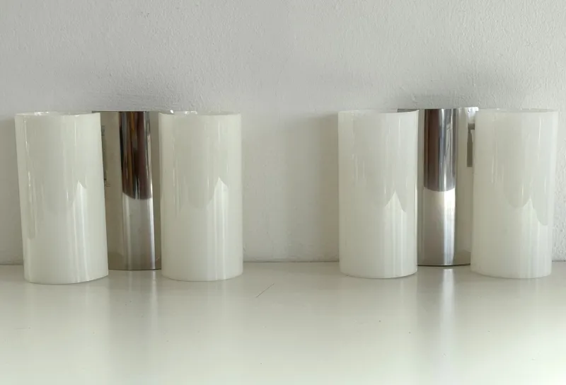 Clearance Pamono Italian Wall Sconces in Curved Plastic and Chrome, 1970s, Set of 2