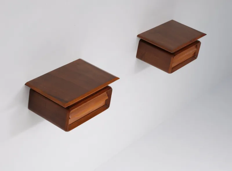 Online Pamono Italian Wall-Mounted Wooden Single-Drawer Nightstands, 1950s, Set of 2