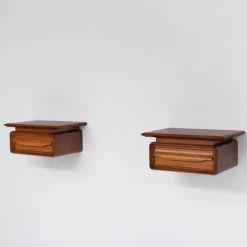 Online Pamono Italian Wall-Mounted Wooden Single-Drawer Nightstands, 1950s, Set of 2