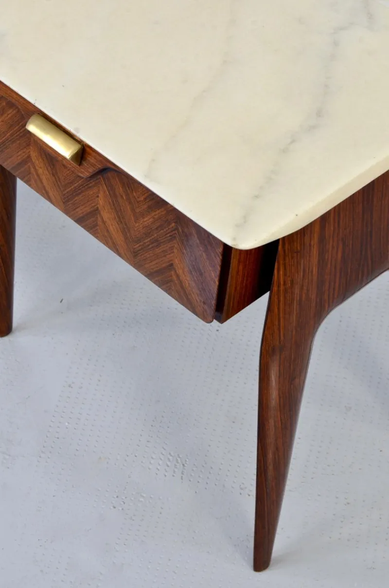 Pamono Italian Walnut and Carrara Marble Nightstands, 1960s, Set of 2